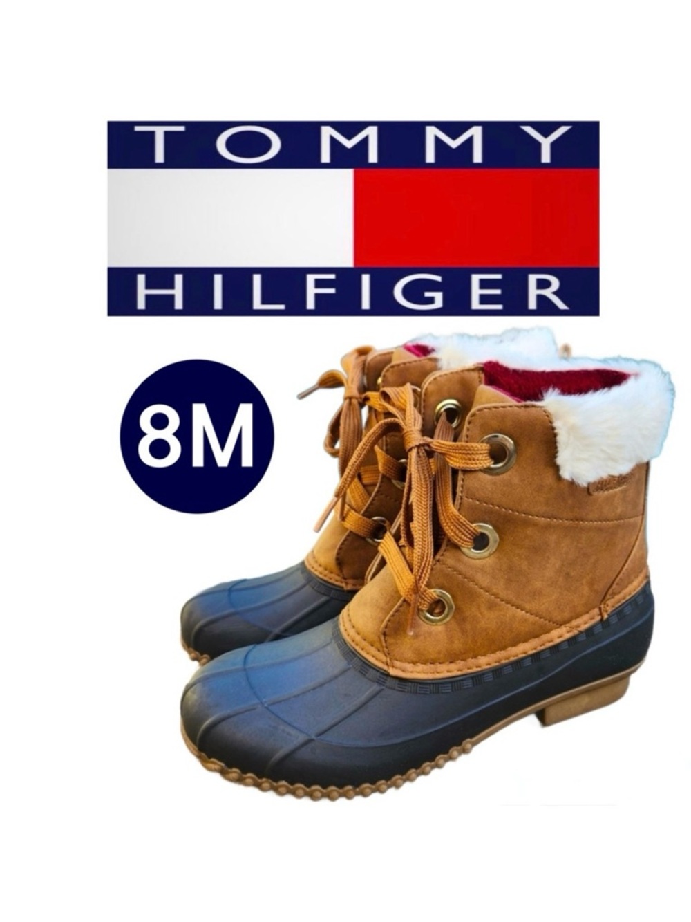 NWOB Tommy Hilfiger Ravino Brown Duck Ankle Boots Rain Booties (8M)